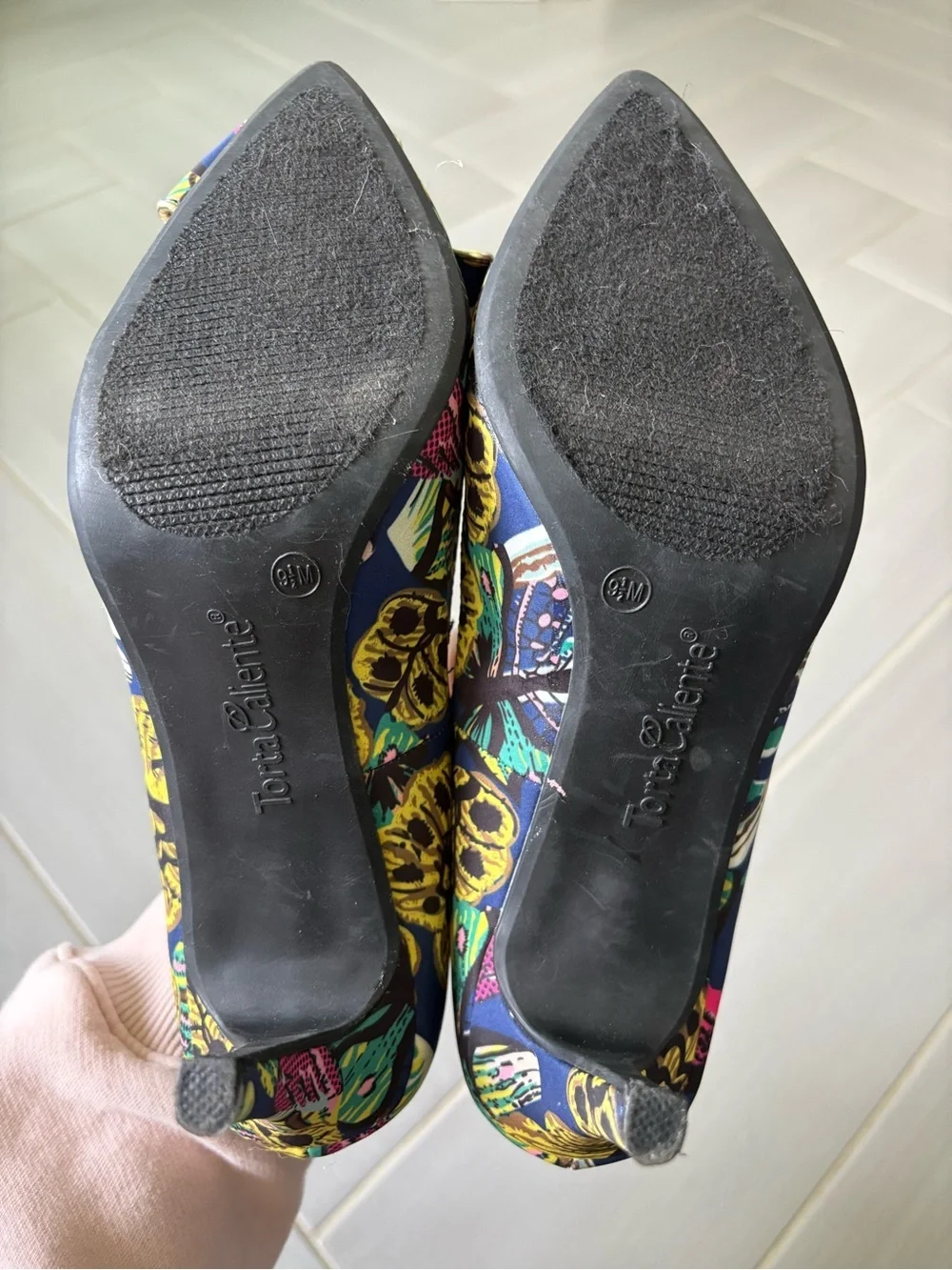 Navy Multicolor Printed Heels with Bow Accent